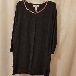 Elegant Black Nightgown with Red Trim